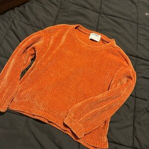 Old Navy Orange Ribbed Velvet Crewneck Sweater